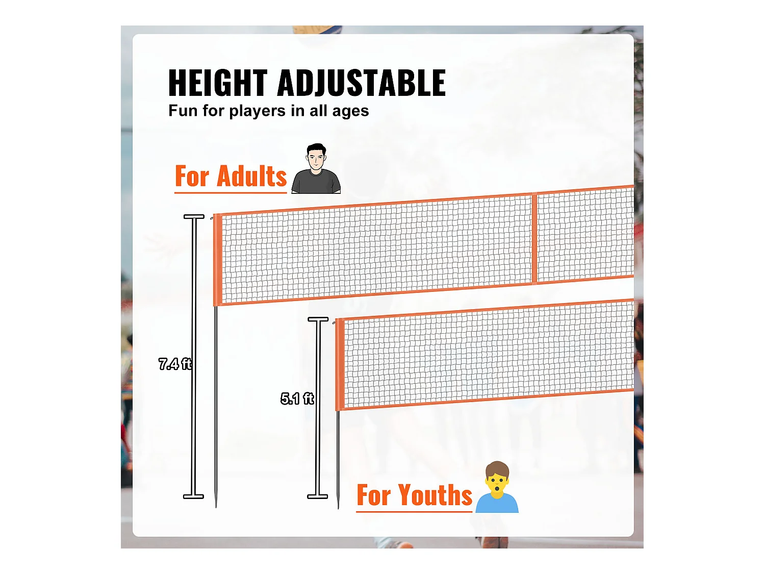 Filet de Badminton, SucceBuy Ensemble de Filet de Volley-ball Réglable à 4 Positions avec Ballon et Sac