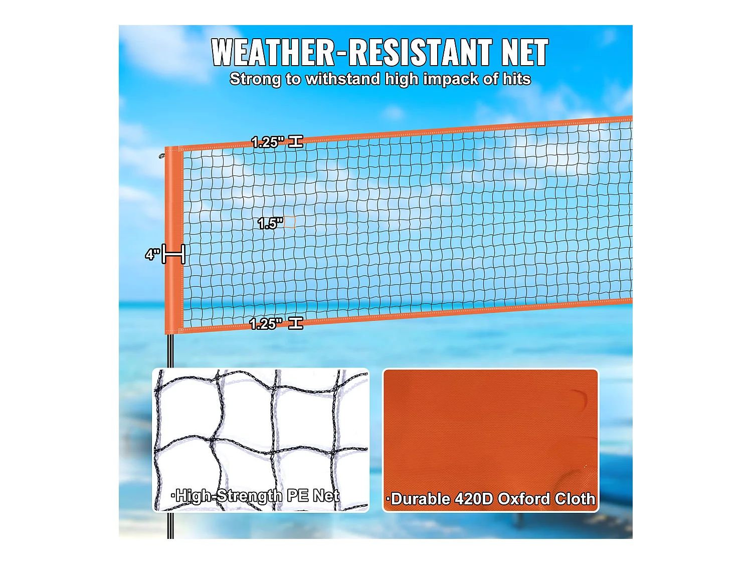 Filet de Badminton, SucceBuy Ensemble de Filet de Volley-ball Réglable à 4 Positions avec Ballon et Sac