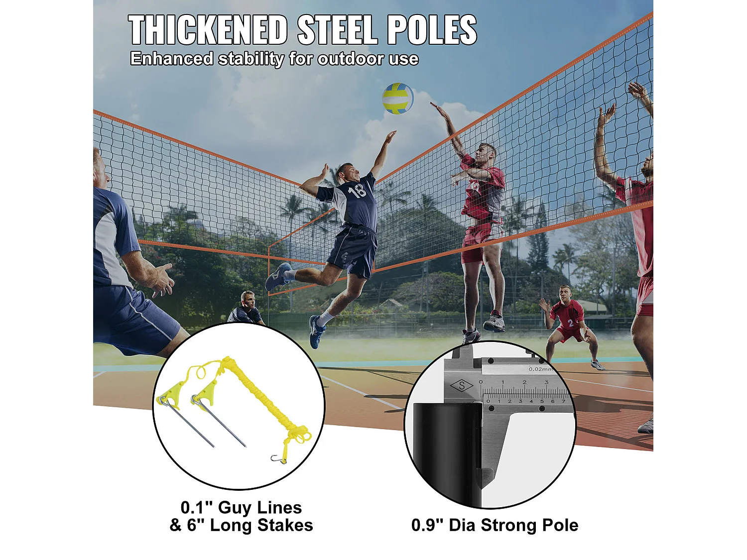 Filet de Badminton, SucceBuy Ensemble de Filet de Volley-ball Réglable à 4 Positions avec Ballon et Sac