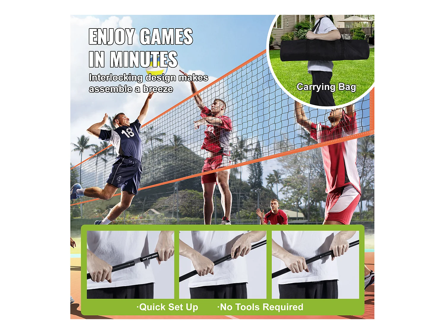 Filet de Badminton, SucceBuy Ensemble de Filet de Volley-ball Réglable à 4 Positions avec Ballon et Sac