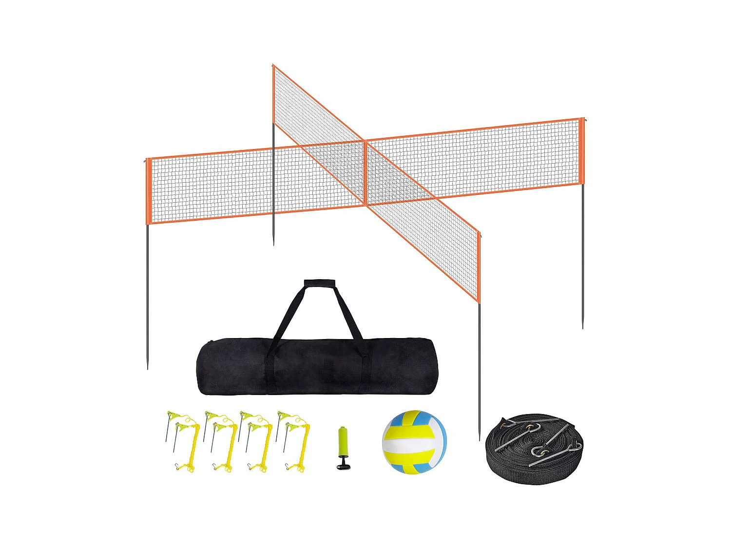 Badmintonnetz, SucceBuy 4-fach verstellbares Volleyballnetz-Set mit Ball und Tasche