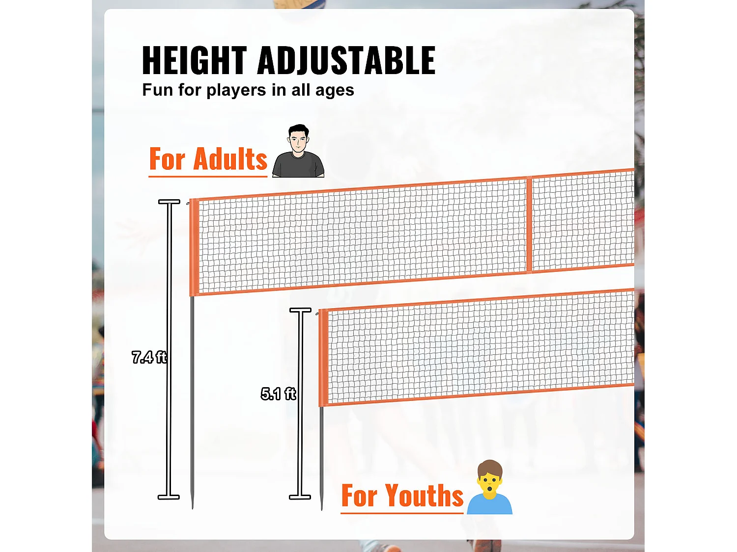 Filet de Badminton, SucceBuy Ensemble de Filet de Volley-ball Réglable à 4 Positions avec Ballon et Sac