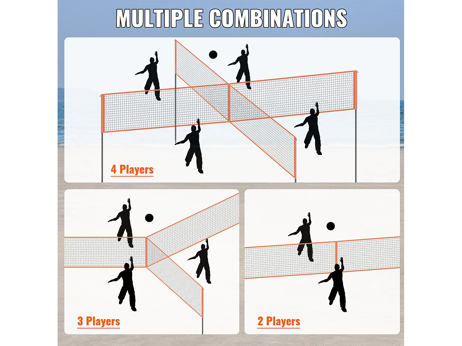 Filet de Badminton, SucceBuy Ensemble de Filet de Volley-ball Réglable à 4 Positions avec Ballon et Sac