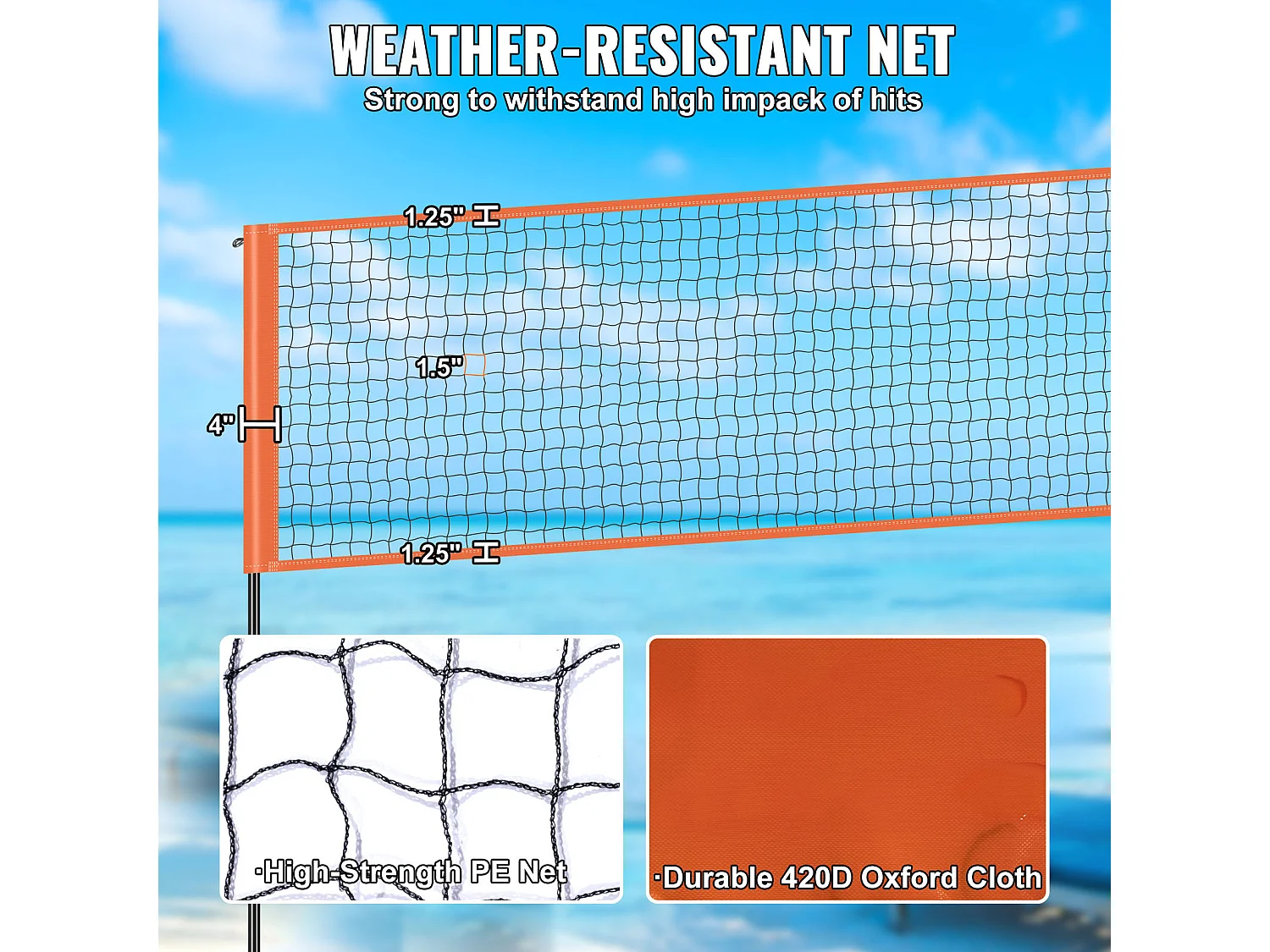 Filet de Badminton, SucceBuy Ensemble de Filet de Volley-ball Réglable à 4 Positions avec Ballon et Sac