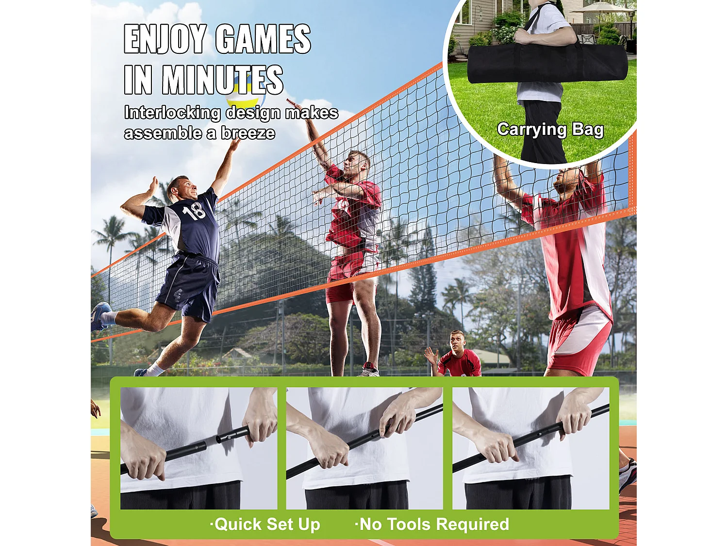 Filet de Badminton, SucceBuy Ensemble de Filet de Volley-ball Réglable à 4 Positions avec Ballon et Sac