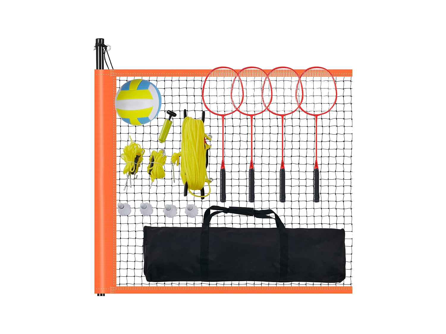 Filet de Badminton, SucceBuy Ensemble de Volley-ball et de Badminton d'Extérieur, Filet Portable, Hauteur Réglable