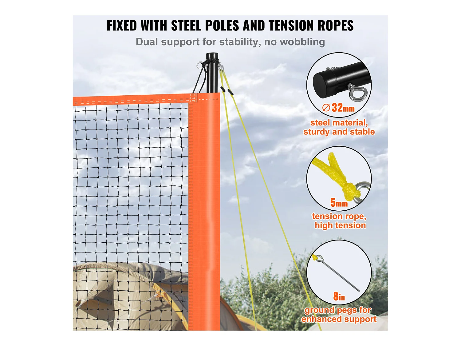 Filet de Badminton, SucceBuy Ensemble de Volley-ball et de Badminton d'Extérieur, Filet Portable, Hauteur Réglable