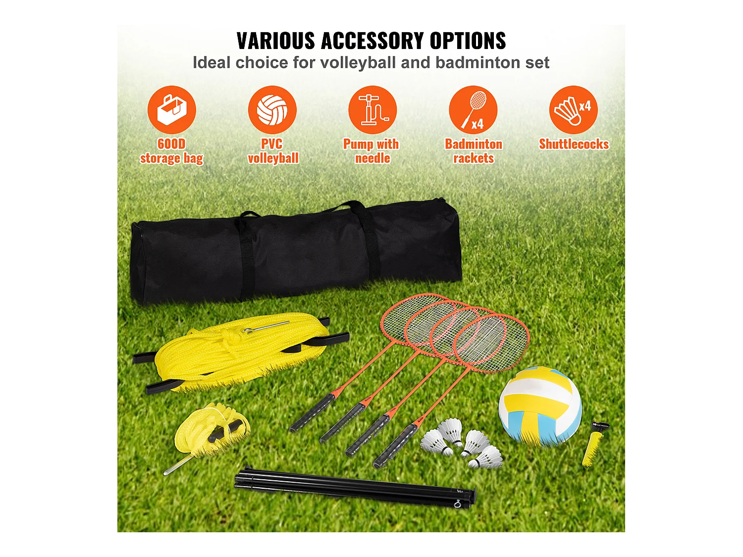 Filet de Badminton, SucceBuy Ensemble de Volley-ball et de Badminton d'Extérieur, Filet Portable, Hauteur Réglable