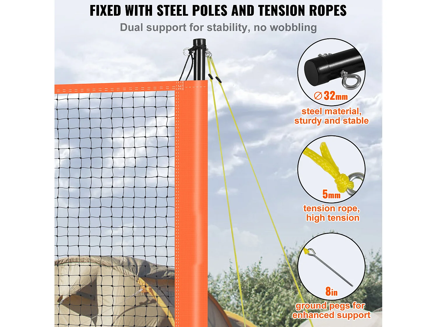 Filet de Badminton, SucceBuy Ensemble de Volley-ball et de Badminton d'Extérieur, Filet Portable, Hauteur Réglable