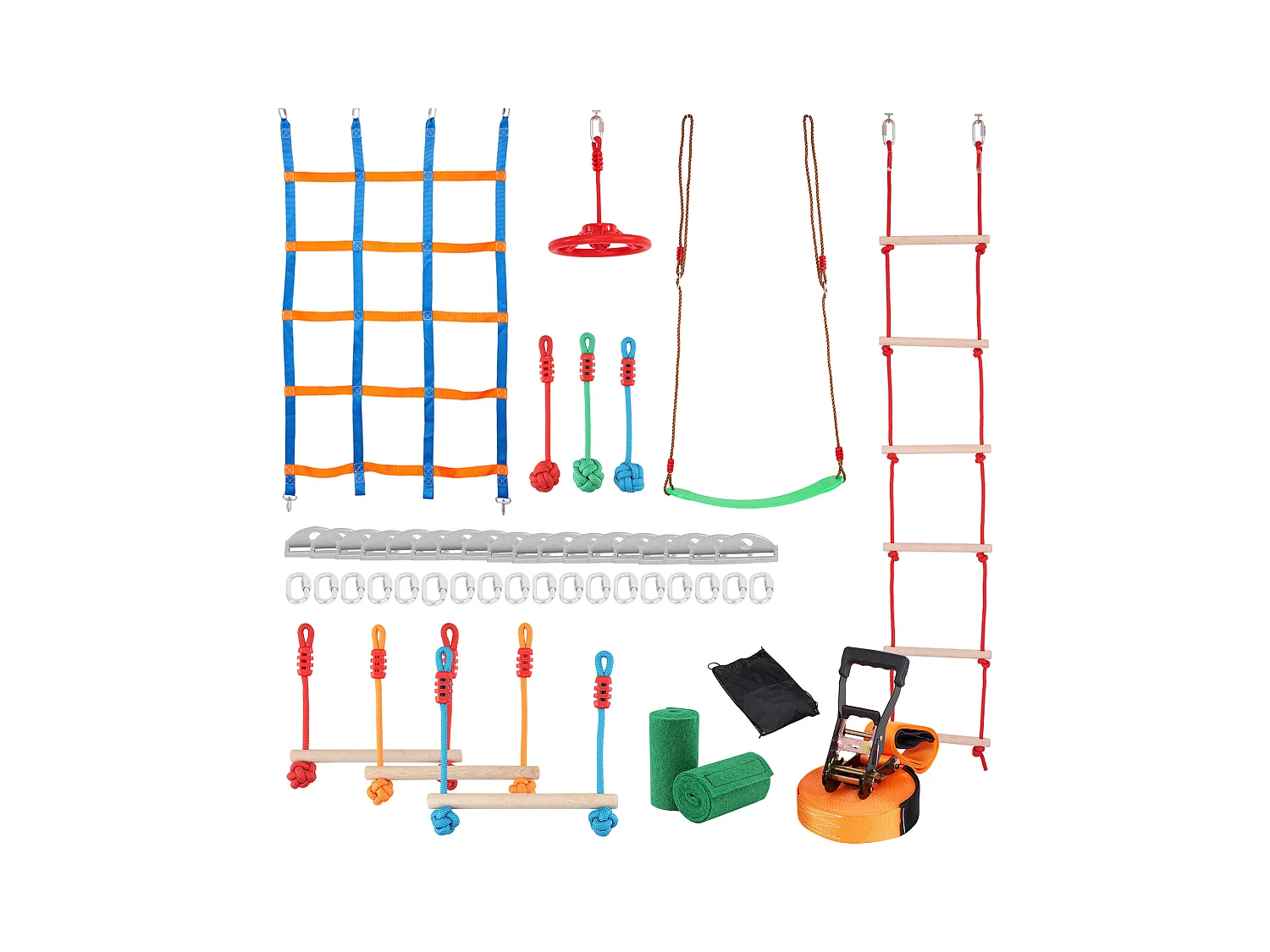 Parcours d’Obstacles  Ninja Warrior SucceBuy, 3 x 127 cm pour Enfants, 10 Obstacles, Slackline Extérieur