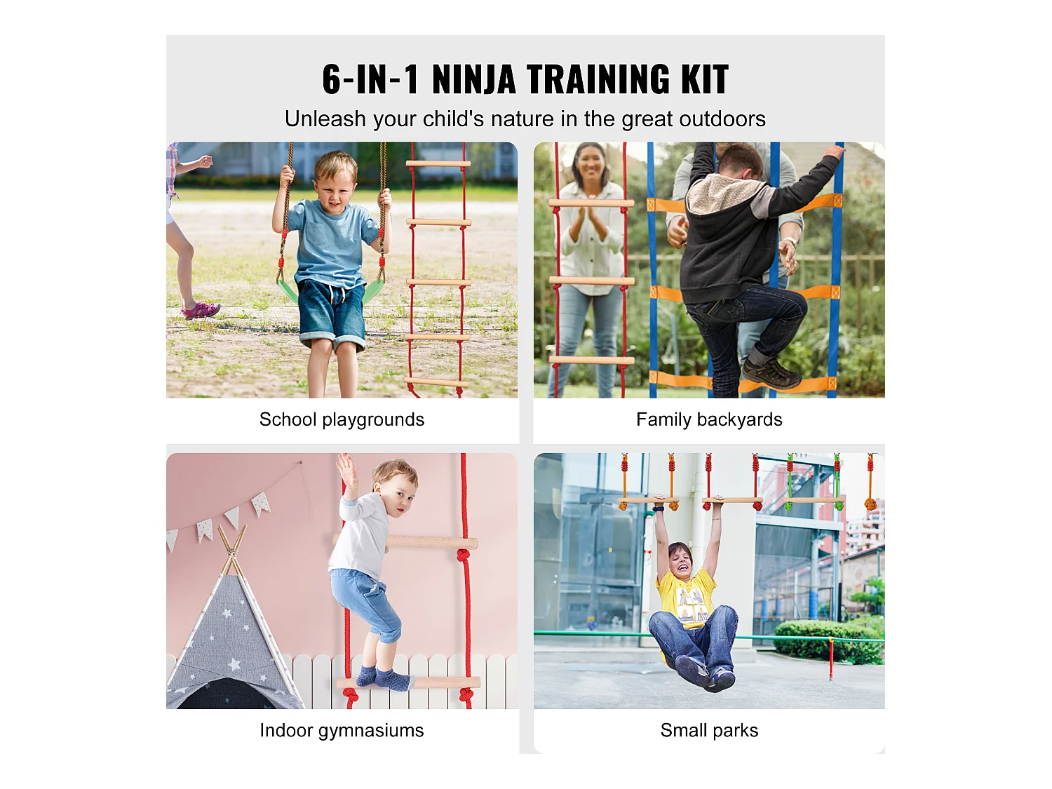 Parcours d’Obstacles  Ninja Warrior SucceBuy, 3 x 127 cm pour Enfants, 10 Obstacles, Slackline Extérieur