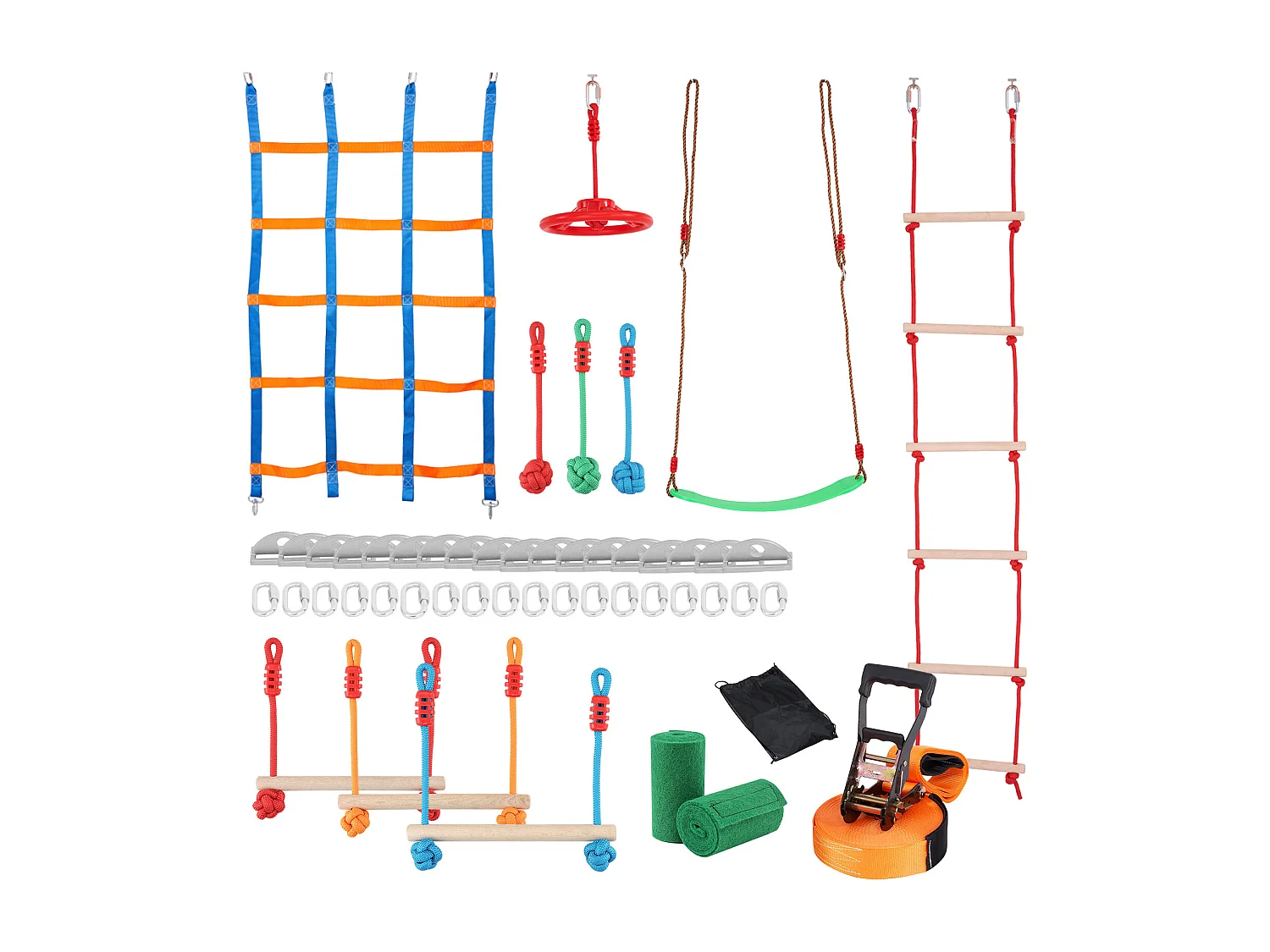 Ninja Warrior Obstakel parcours SucceBuy, 3 x 127 cm voor Kinderen, 10 Obstakels, Buiten-Slackline