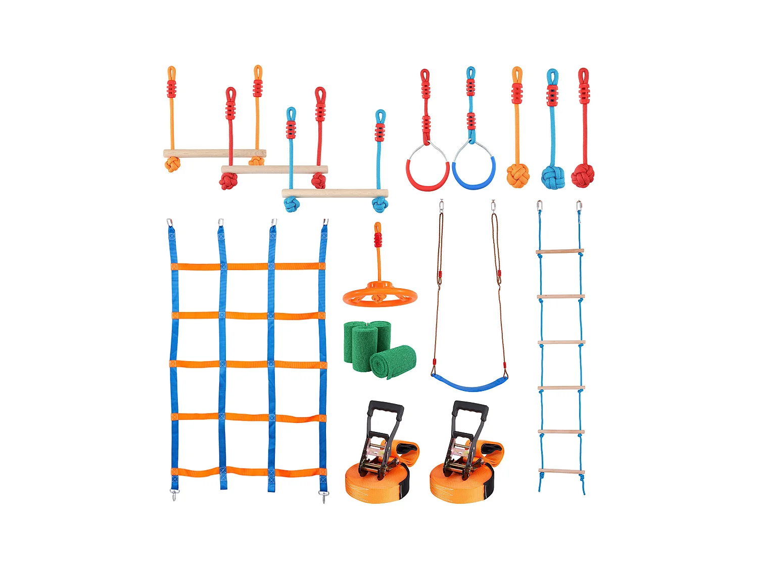 Parcours d’Obstacles  Ninja Warrior SucceBuy, 5 x142 cm pour Enfants, 12 Obstacles, Slackline Extérieur