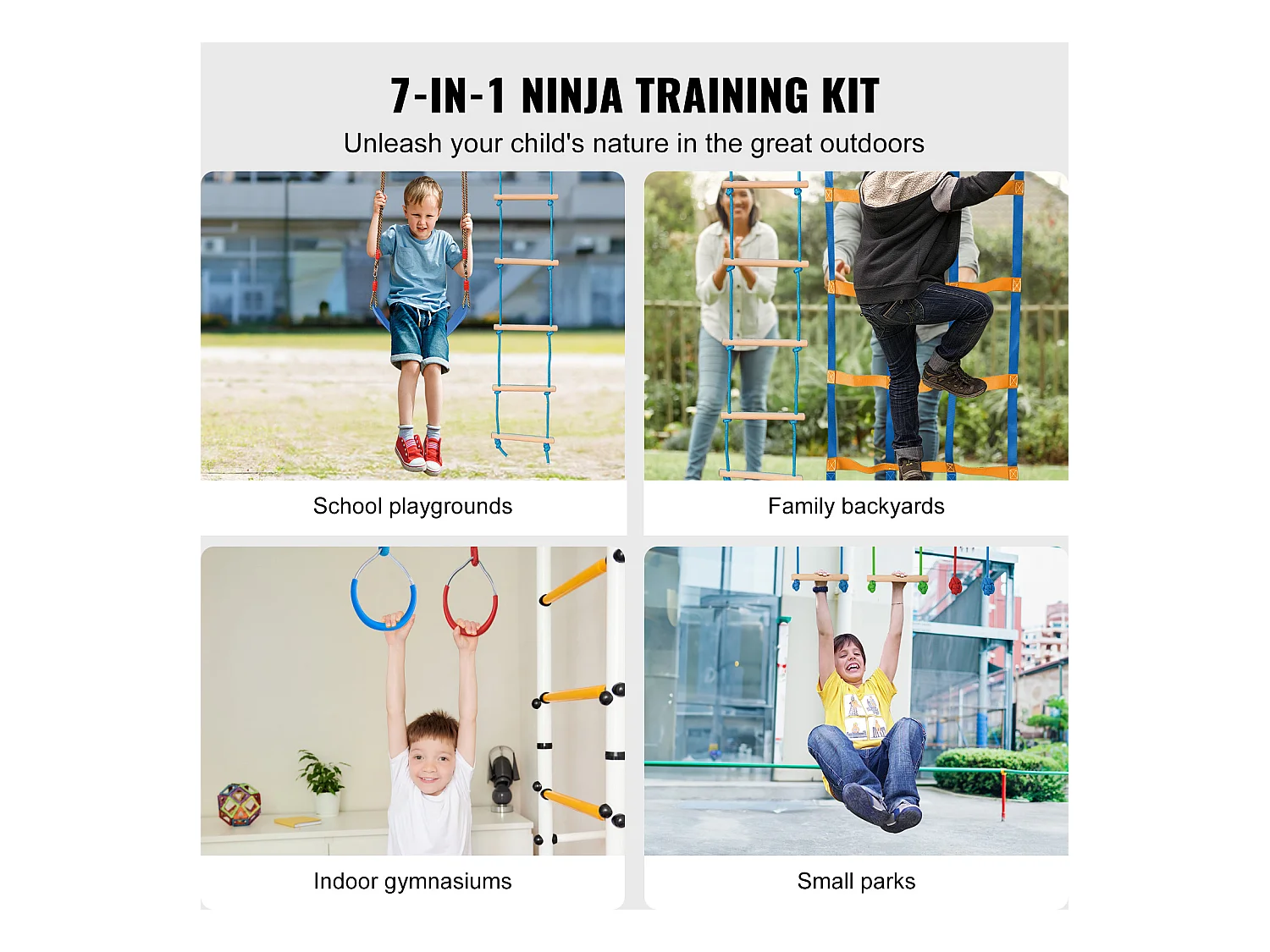 Parcours d’Obstacles  Ninja Warrior SucceBuy, 5 x142 cm pour Enfants, 12 Obstacles, Slackline Extérieur