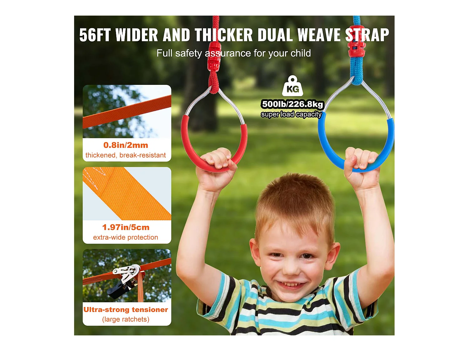 Parcours d’Obstacles  Ninja Warrior SucceBuy, 5 x142 cm pour Enfants, 12 Obstacles, Slackline Extérieur