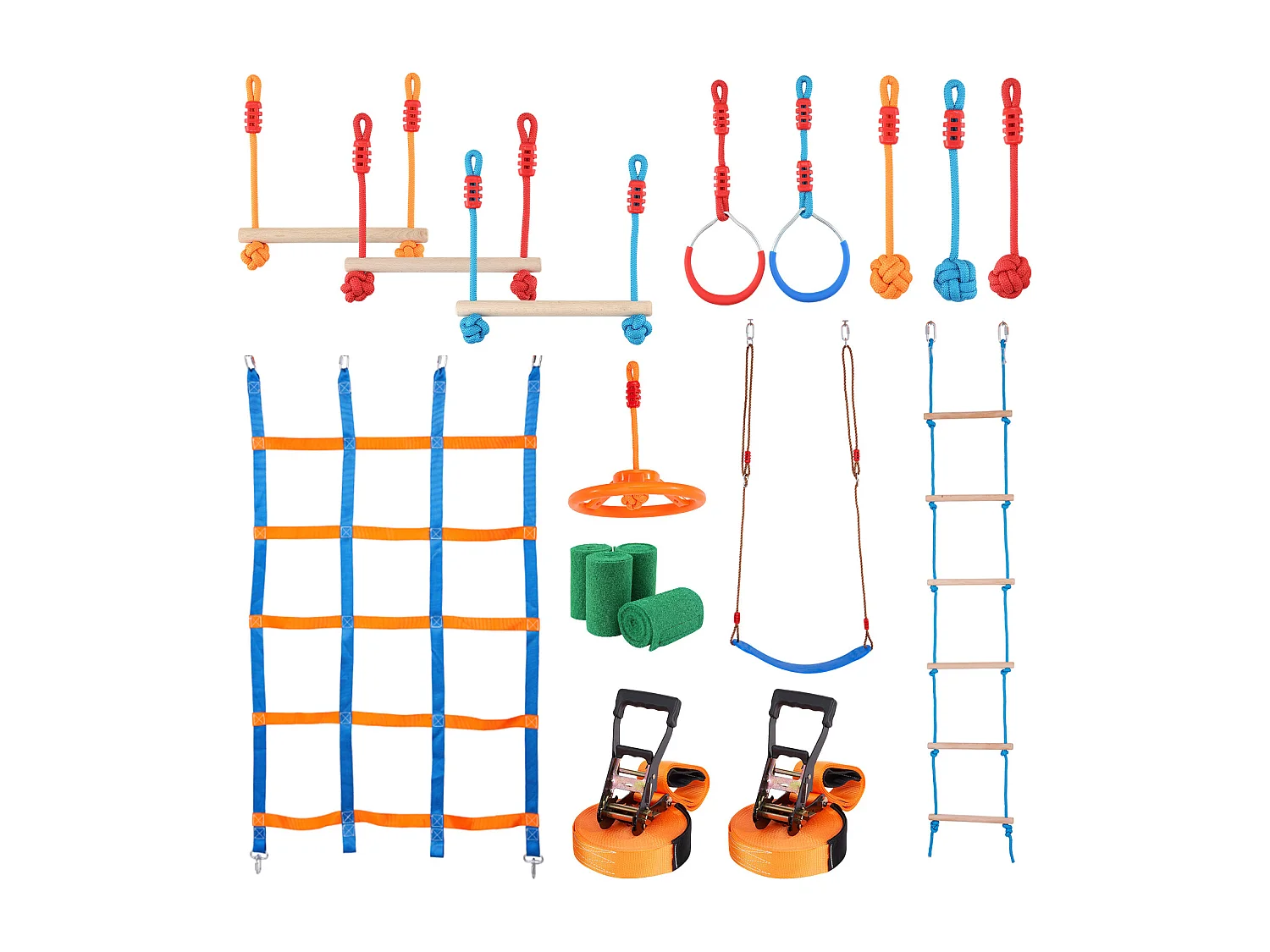 Recorrido de Obstáculos Ninja Warrior SucceBuy, 5 x142 cm para Niños, 12 Obstáculos, Slackline Exterior