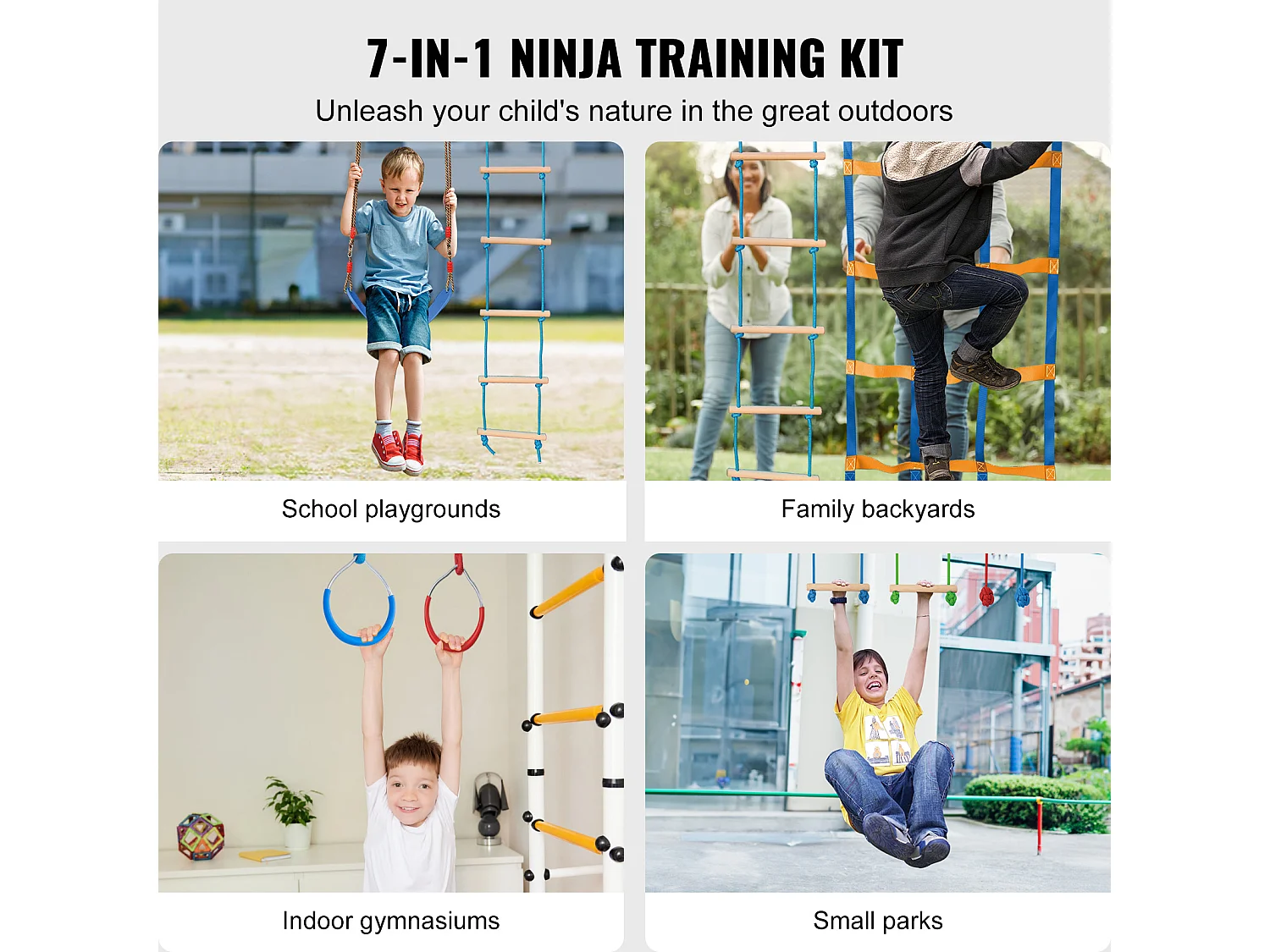 Recorrido de Obstáculos Ninja Warrior SucceBuy, 5 x142 cm para Niños, 12 Obstáculos, Slackline Exterior