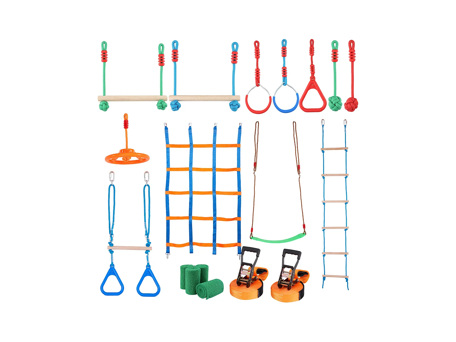 Parcours d’Obstacles  Ninja Warrior SucceBuy, 5 x 127 cm pour Enfants, 12 Obstacles, Slackline Extérieur