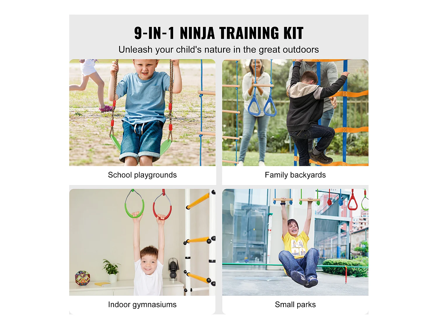 Parcours d’Obstacles  Ninja Warrior SucceBuy, 5 x 127 cm pour Enfants, 12 Obstacles, Slackline Extérieur