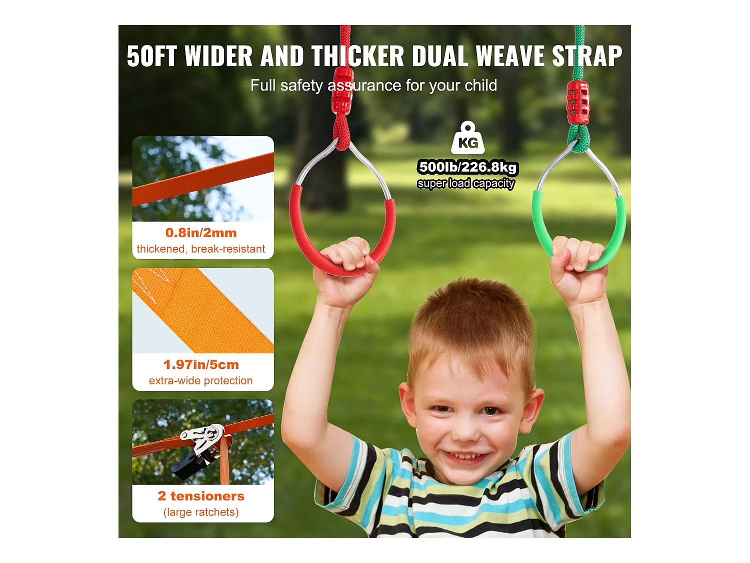 Parcours d’Obstacles  Ninja Warrior SucceBuy, 5 x 127 cm pour Enfants, 12 Obstacles, Slackline Extérieur