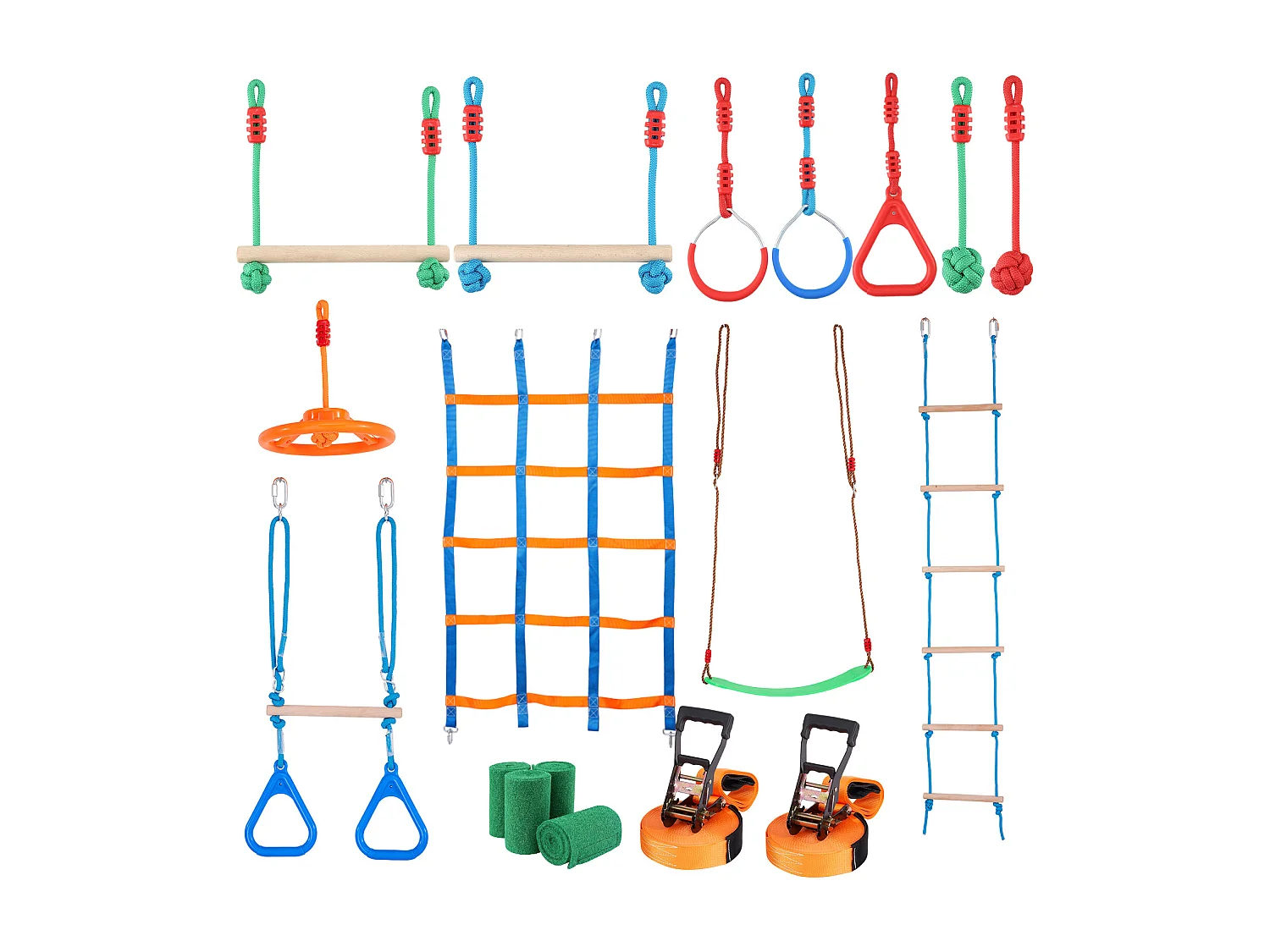Recorrido de Obstáculos Ninja Warrior SucceBuy, 5 x 127 cm para Niños, 12 Obstáculos, Slackline Exterior