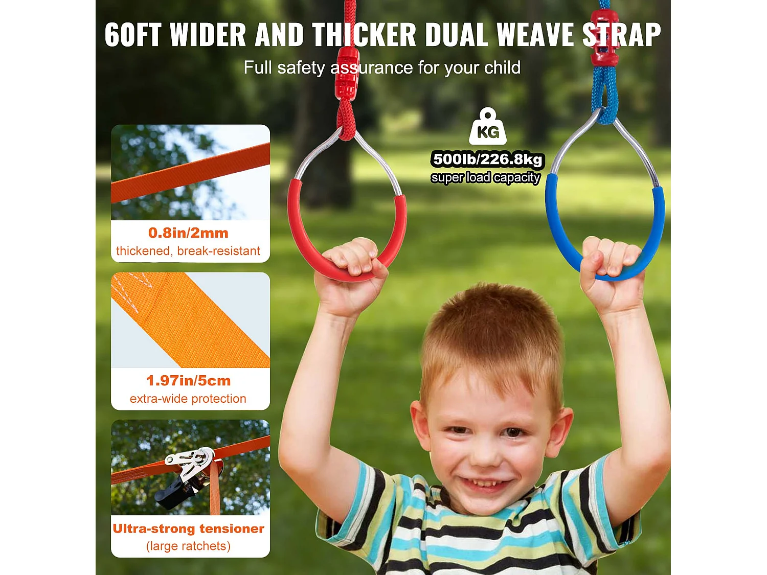 Trasa Przełęzienia Ninja Warrior SucceBuy, 5 x152 cm cm dla Dzieci, 14 Przełomu, Slackline Na Zewnątrz