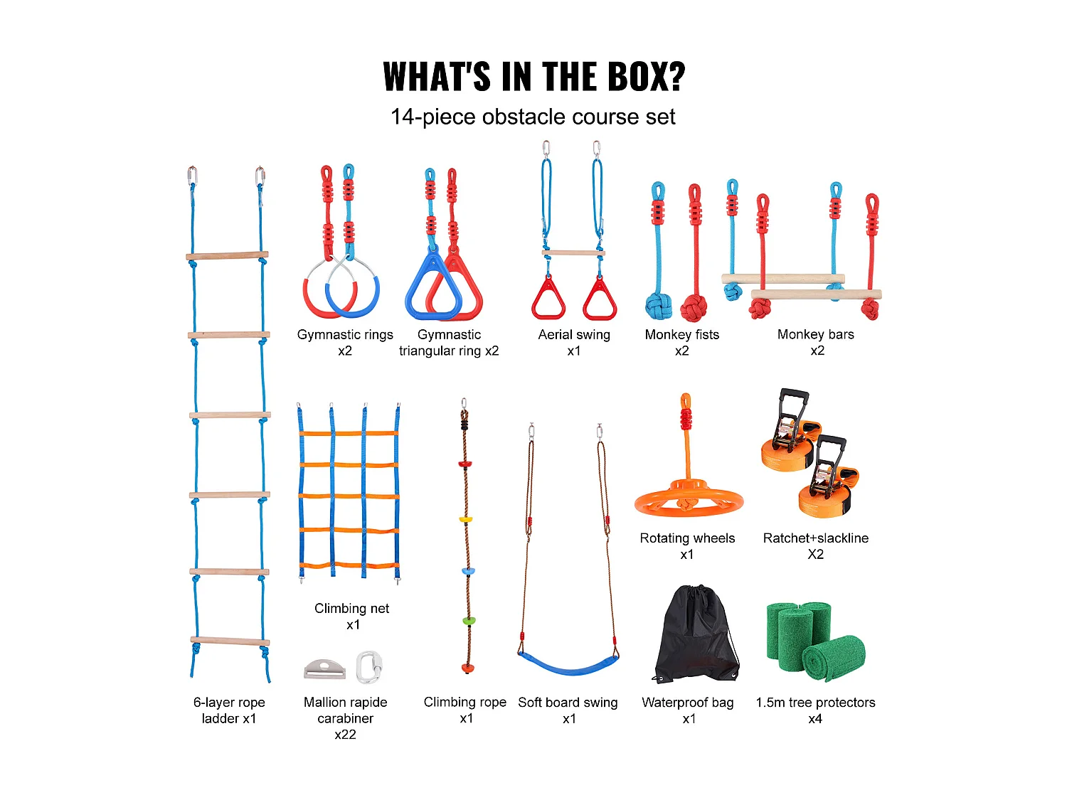 Trasa Przełęzienia Ninja Warrior SucceBuy, 5 x152 cm cm dla Dzieci, 14 Przełomu, Slackline Na Zewnątrz