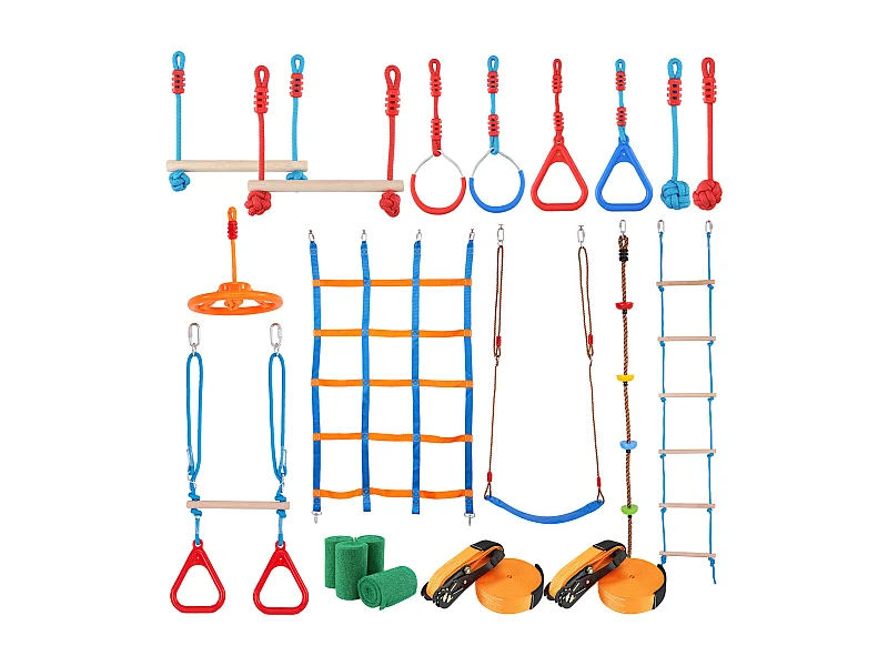 Recorrido de Obstáculos Ninja Warrior SucceBuy, 5 x152 cm para Niños, 14 Obstáculos, Slackline Exterior