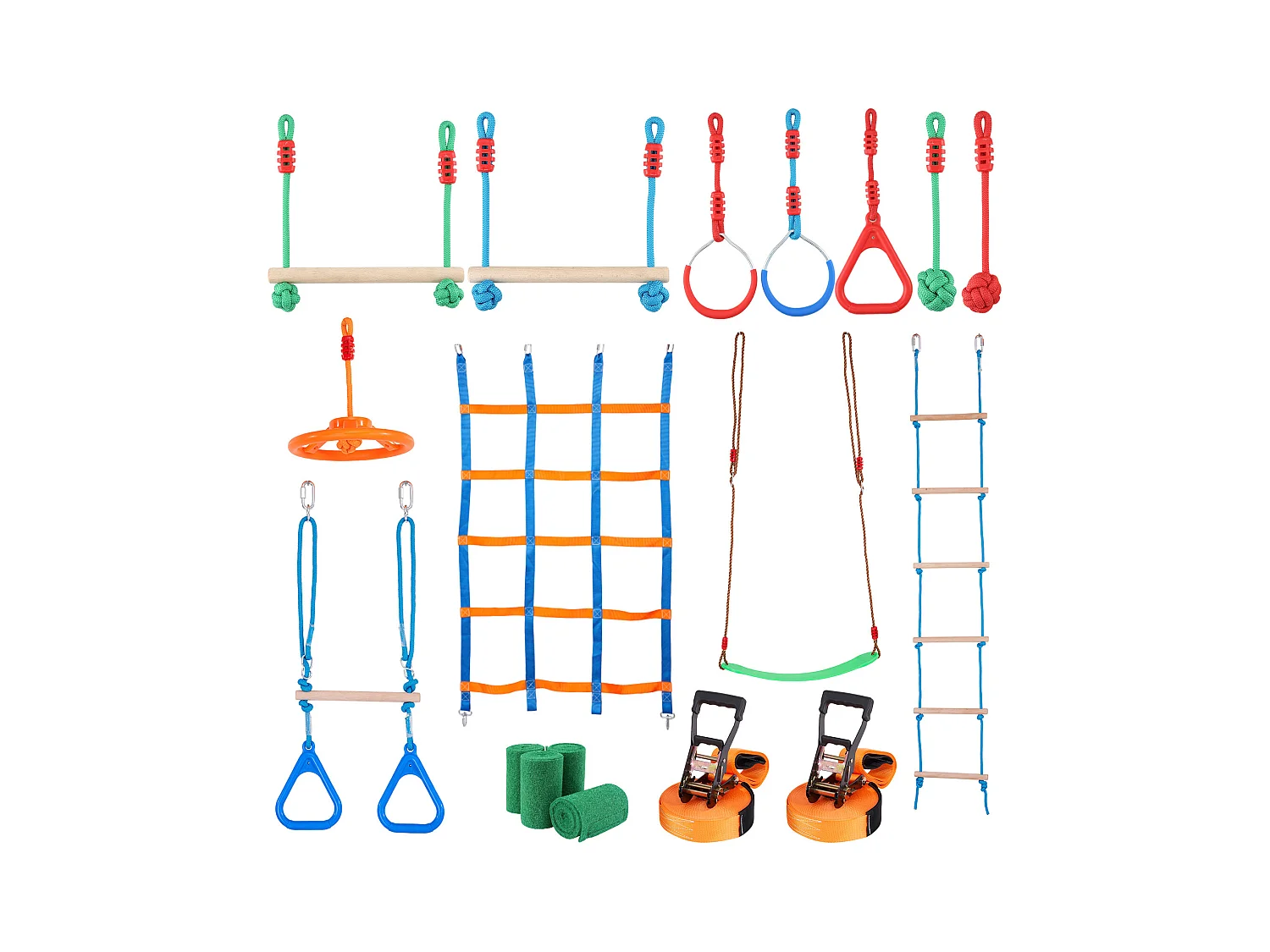 Parcours d’Obstacles  Ninja Warrior SucceBuy, 5 x165 cm pour Enfants, 12 Obstacles, Slackline Extérieur
