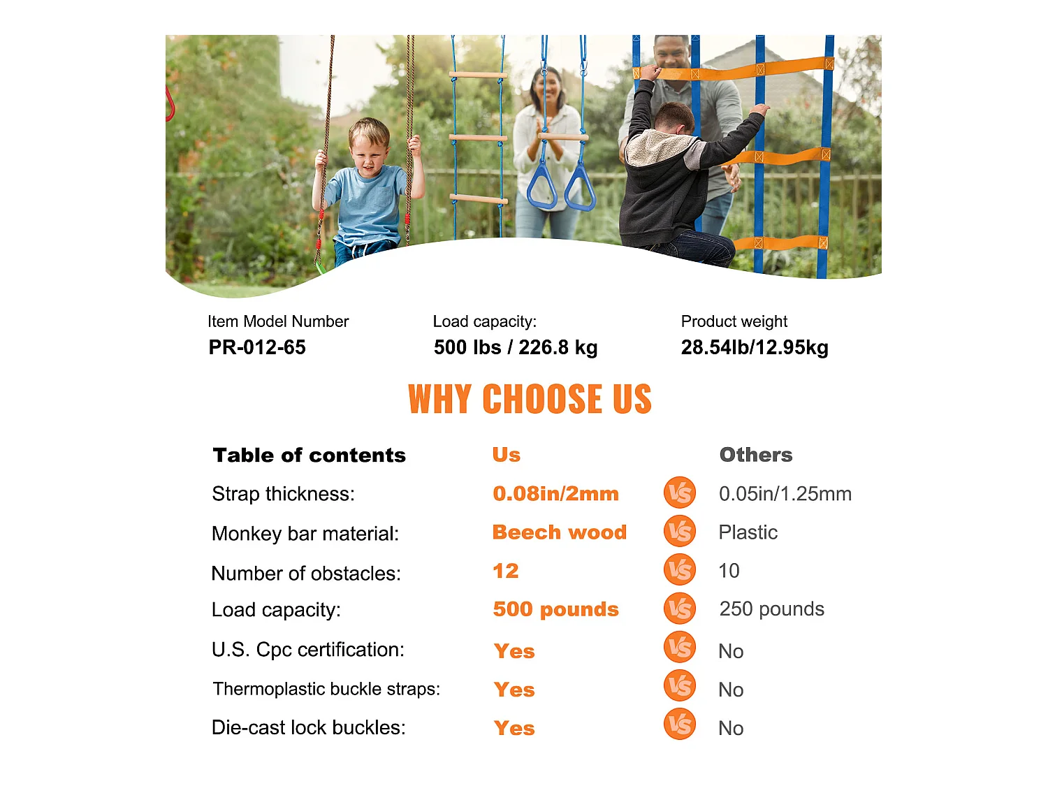 Parcours d’Obstacles  Ninja Warrior SucceBuy, 5 x165 cm pour Enfants, 12 Obstacles, Slackline Extérieur