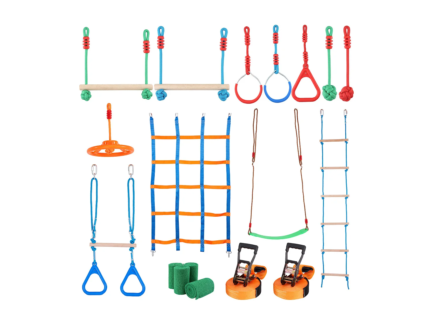 Parcours d’Obstacles  Ninja Warrior SucceBuy, 5 x165 cm pour Enfants, 12 Obstacles, Slackline Extérieur