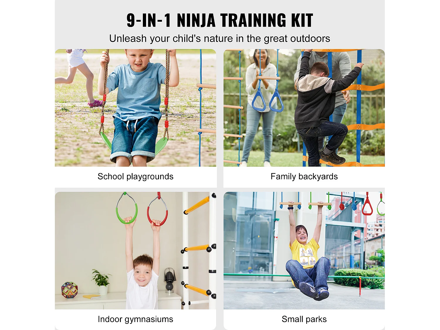 Parcours d’Obstacles  Ninja Warrior SucceBuy, 5 x165 cm pour Enfants, 12 Obstacles, Slackline Extérieur