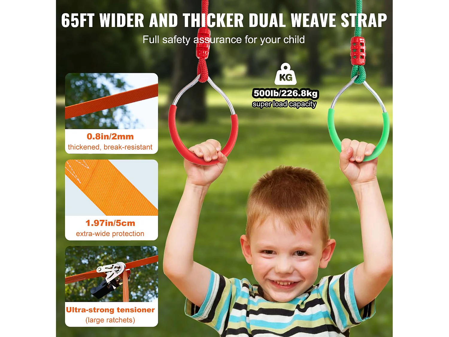 Parcours d’Obstacles  Ninja Warrior SucceBuy, 5 x165 cm pour Enfants, 12 Obstacles, Slackline Extérieur