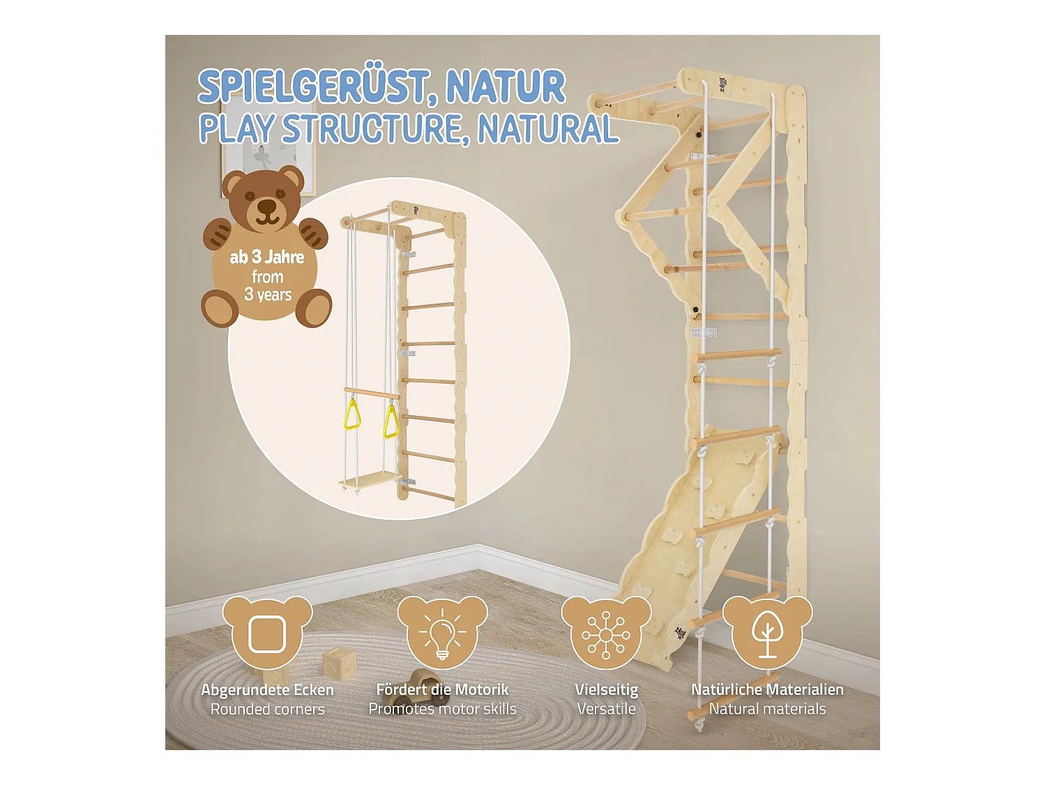 Joyz Recódromo de interior 6en1 con barras de pared, tabla de escalada y deslizamiento ángulo de escalar, poste de gimnasia, columpio y escalera