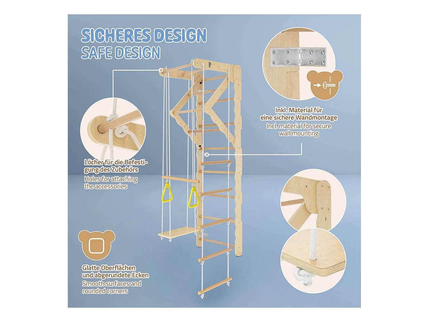 Joyz Recódromo de interior 6en1 con barras de pared, tabla de escalada y deslizamiento ángulo de escalar, poste de gimnasia, columpio y escalera