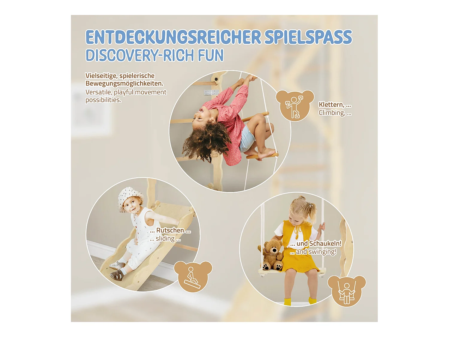 Joyz Recódromo de interior 6en1 con barras de pared, tabla de escalada y deslizamiento ángulo de escalar, poste de gimnasia, columpio y escalera