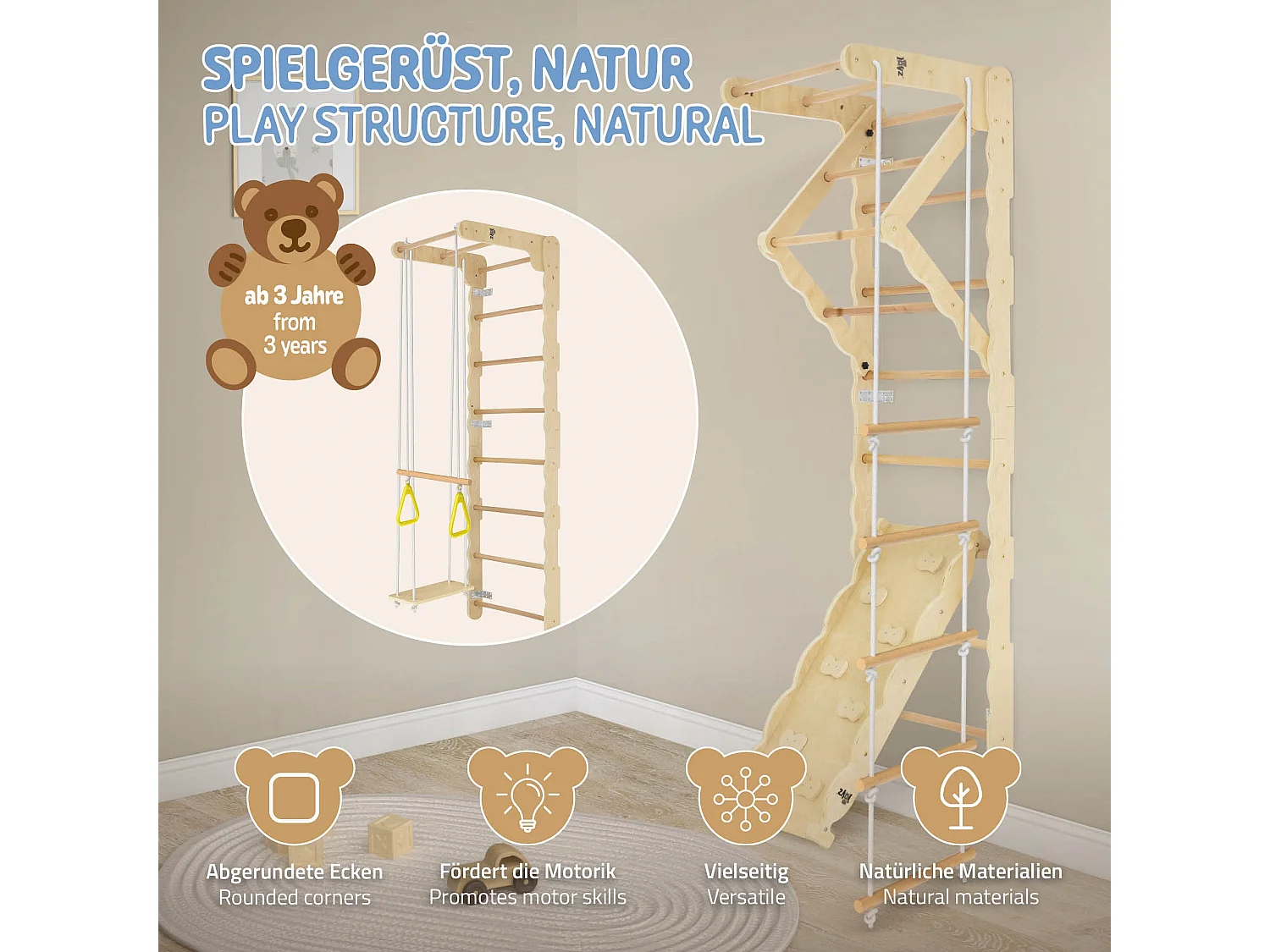 Joyz Recódromo de interior 6en1 con barras de pared, tabla de escalada y deslizamiento ángulo de escalar, poste de gimnasia, columpio y escalera