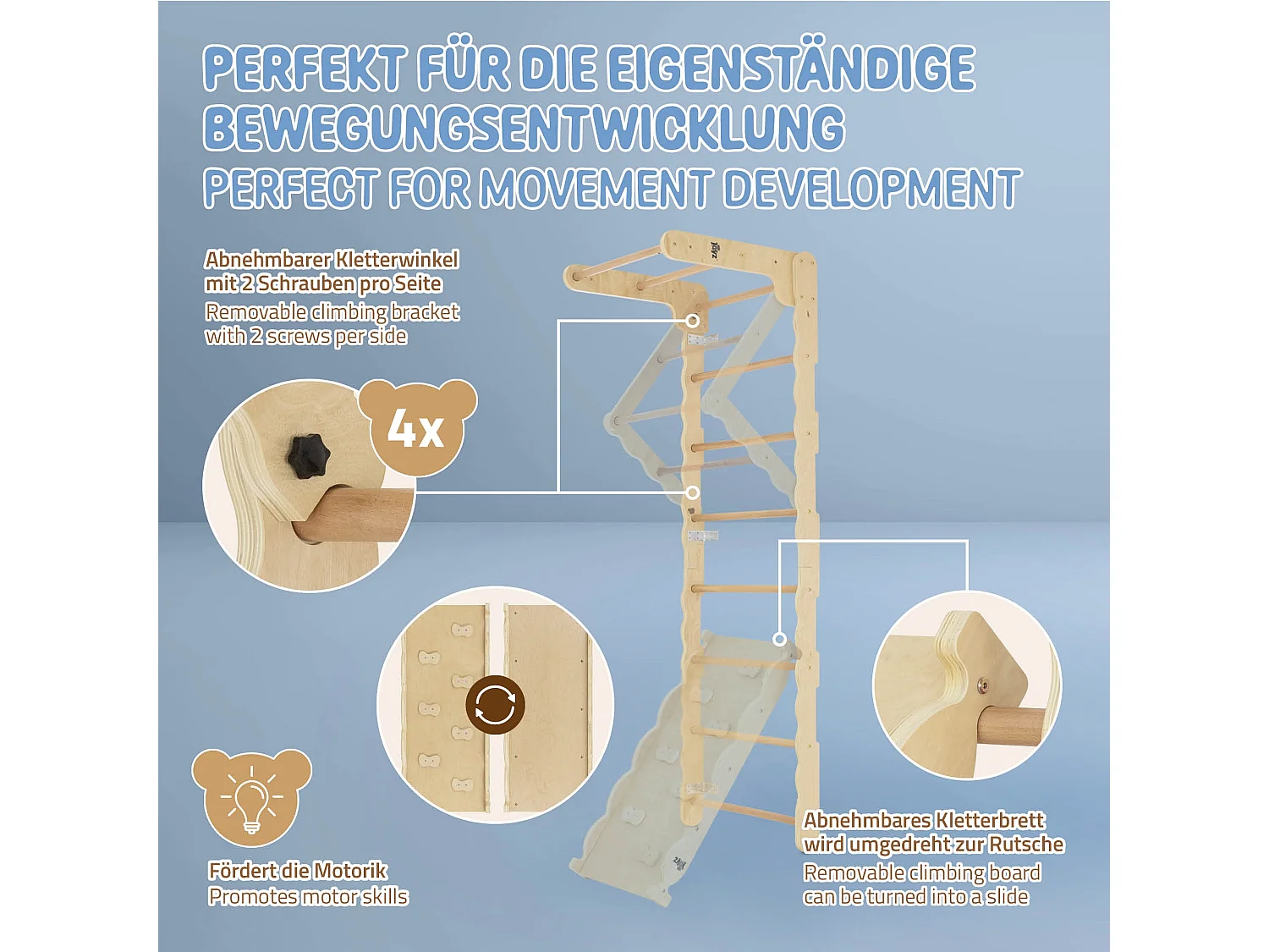 Joyz Recódromo de interior 6en1 con barras de pared, tabla de escalada y deslizamiento ángulo de escalar, poste de gimnasia, columpio y escalera