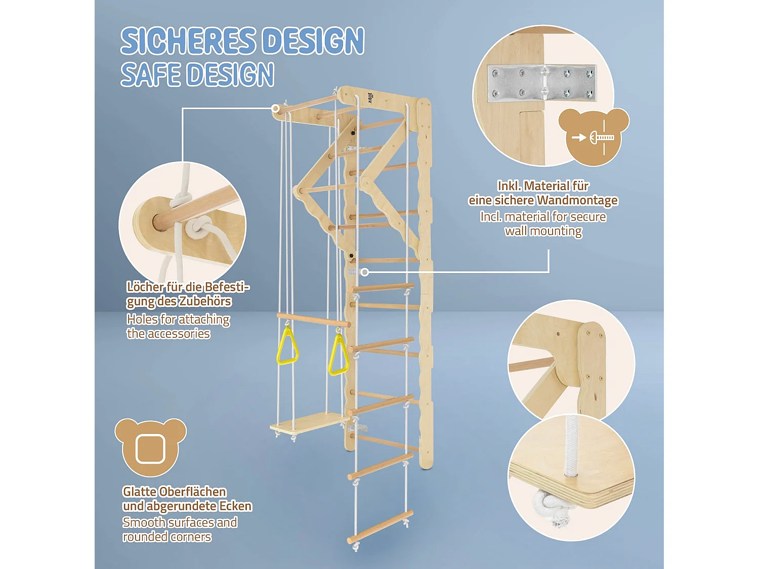 Joyz Recódromo de interior 6en1 con barras de pared, tabla de escalada y deslizamiento ángulo de escalar, poste de gimnasia, columpio y escalera