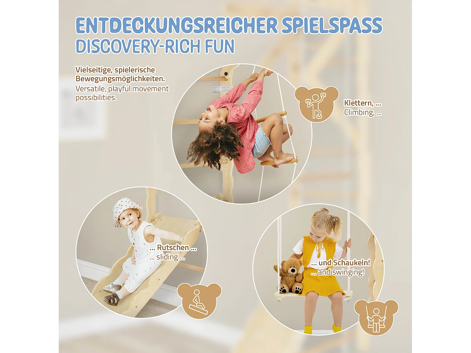 Joyz Recódromo de interior 6en1 con barras de pared, tabla de escalada y deslizamiento ángulo de escalar, poste de gimnasia, columpio y escalera