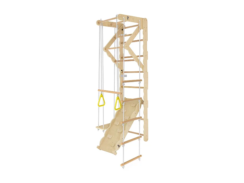 Marco De Escalada Montessori 5 En 1 – Con Columpio, Tobogán, Escalera, Pared De Escalada Y Molino, De Madera Maciza, Plegable Para Interior