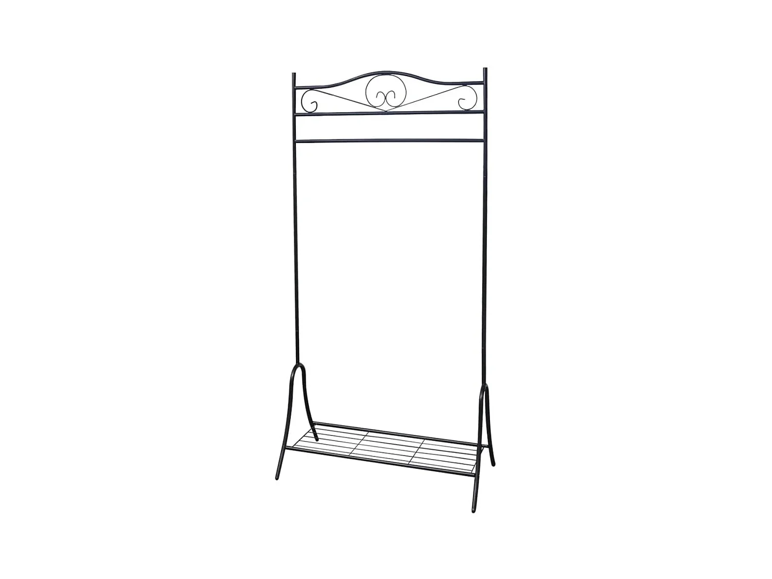 Czarny Wieszak na Ubrania ze Stali z Dolną Półką - Praktyczne i Eleganckie Rozwiązanie do Przechowywania