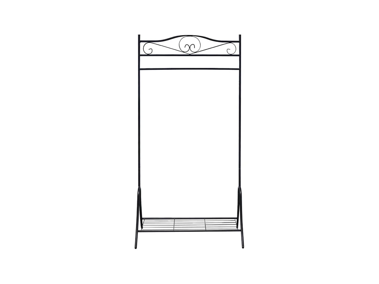 Czarny Wieszak na Ubrania ze Stali z Dolną Półką - Praktyczne i Eleganckie Rozwiązanie do Przechowywania