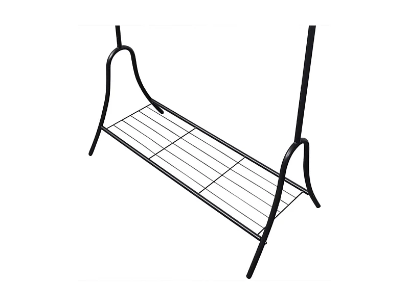 Czarny Wieszak na Ubrania ze Stali z Dolną Półką - Praktyczne i Eleganckie Rozwiązanie do Przechowywania