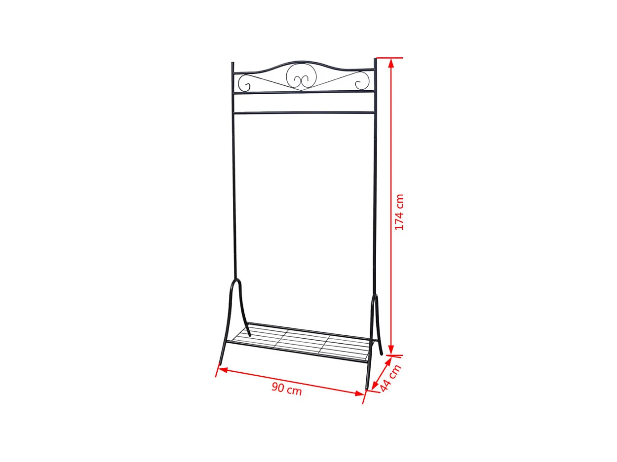 Czarny Wieszak na Ubrania ze Stali z Dolną Półką - Praktyczne i Eleganckie Rozwiązanie do Przechowywania