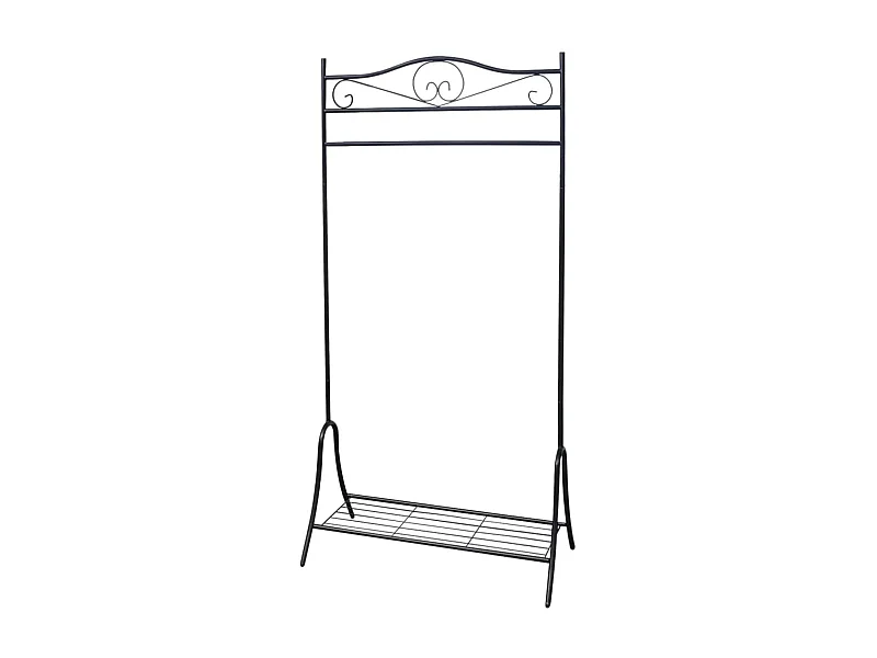 Czarny Wieszak na Ubrania ze Stali z Dolną Półką - Praktyczne i Eleganckie Rozwiązanie do Przechowywania