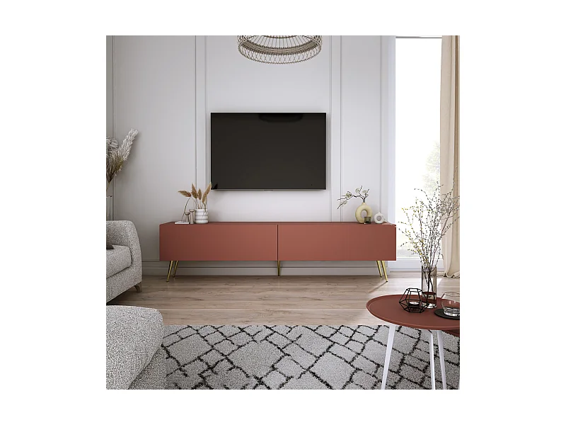 TV-Schrank: Ziegelrot, 170 x 52 x 32 cm, goldene Beine