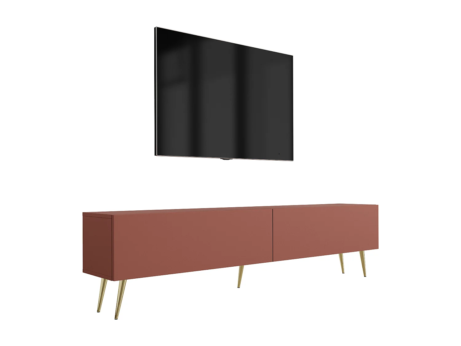 Móvel de TV: Vermelho Tijolo, 170 x 52 x 32 cm, pés dourados