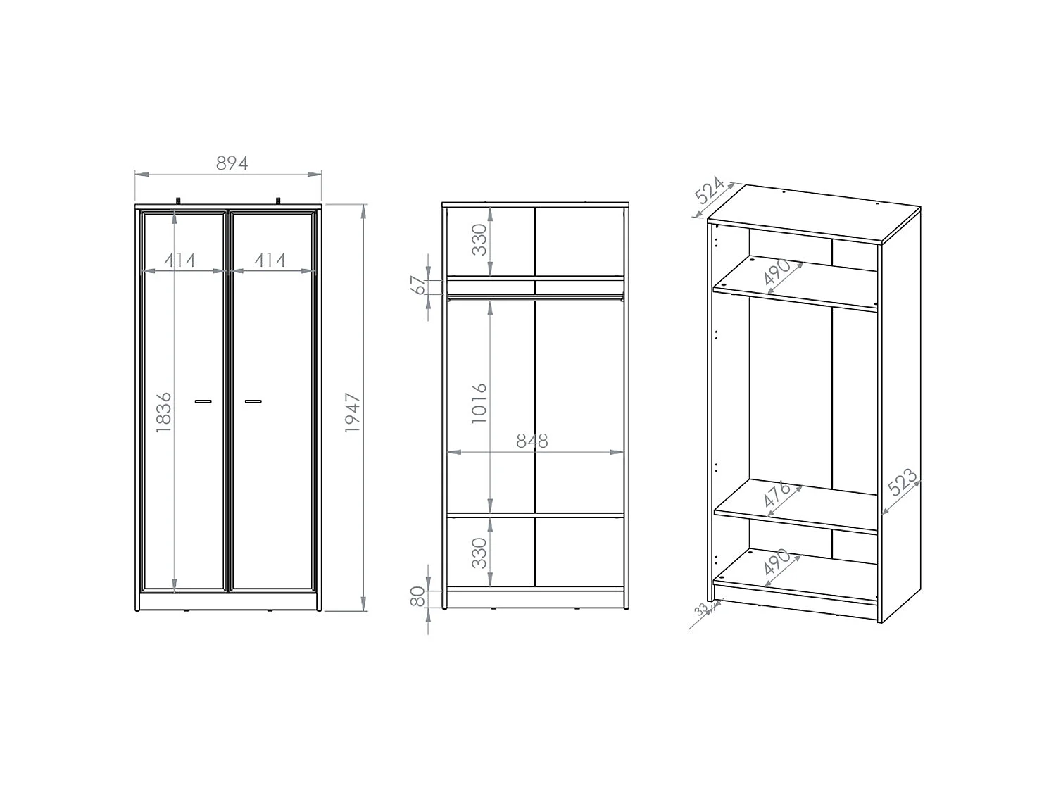 2-türiger Kleiderschrank Kaius Kaschmir und Dunkles Holz
