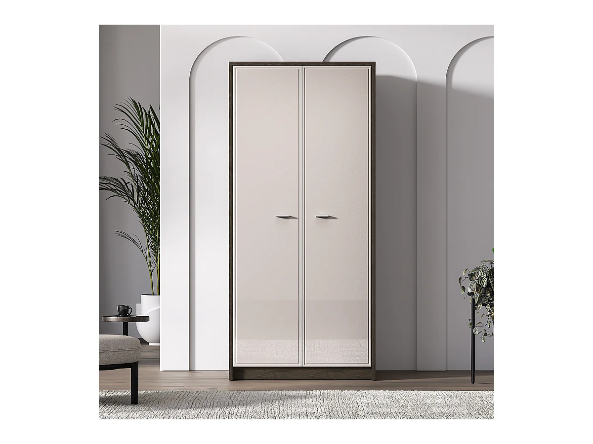 2-türiger Kleiderschrank Kaius Kaschmir und Dunkles Holz